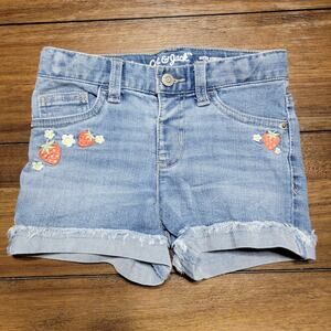 Cat & Jack Toddler Super Stretch Denim Shorts w/ Embroidered Strawberries - 5T